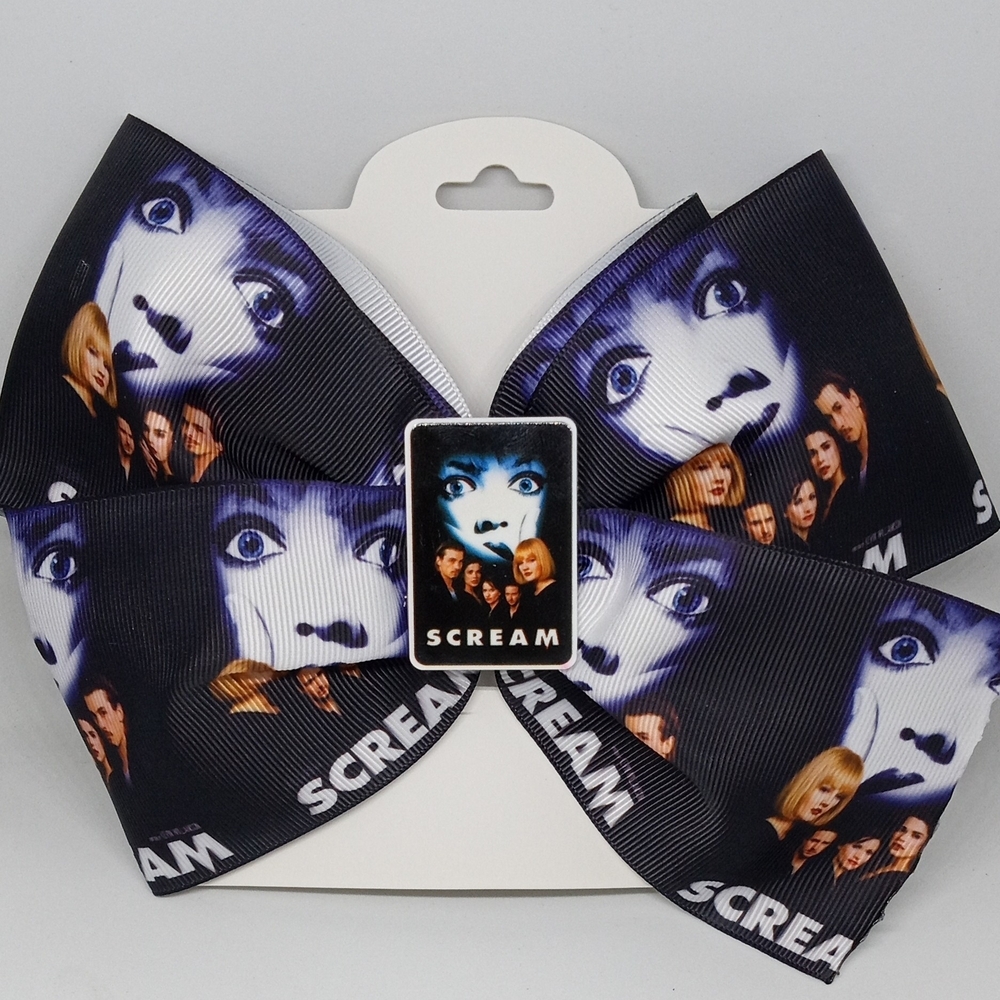 Hand Crafted Scream Inspired Hair Bow in Black and White